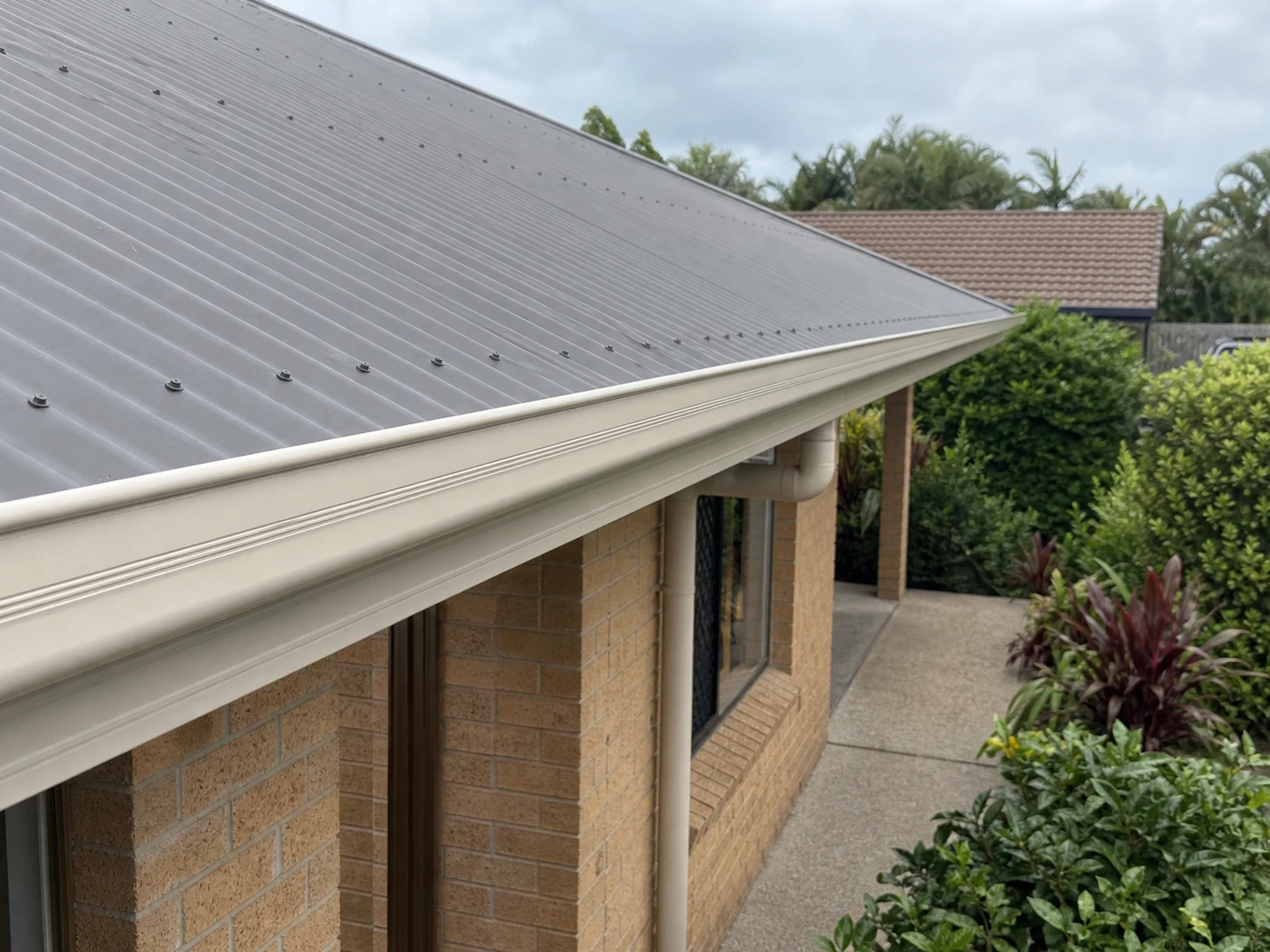 Clean gutter and roof edge on a low-set Brisbane home